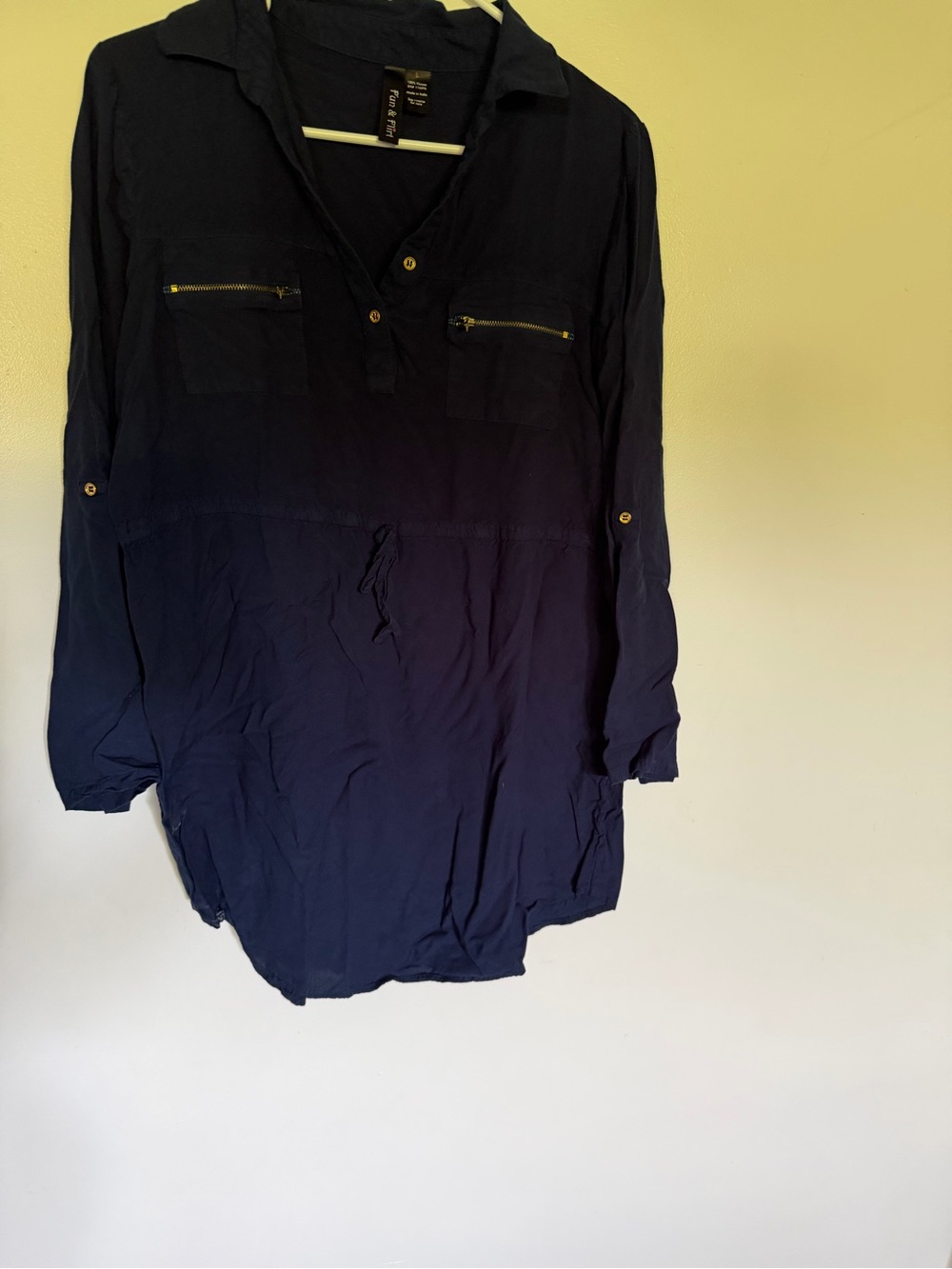 Fun & Flirt Navy Casual Long-Sleeve Button Down Shirt